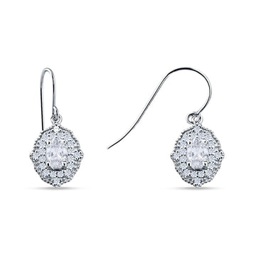 Halo Oval Fishhook Earring Cubic Zirconia 925 Sterling Silver Wholesale
